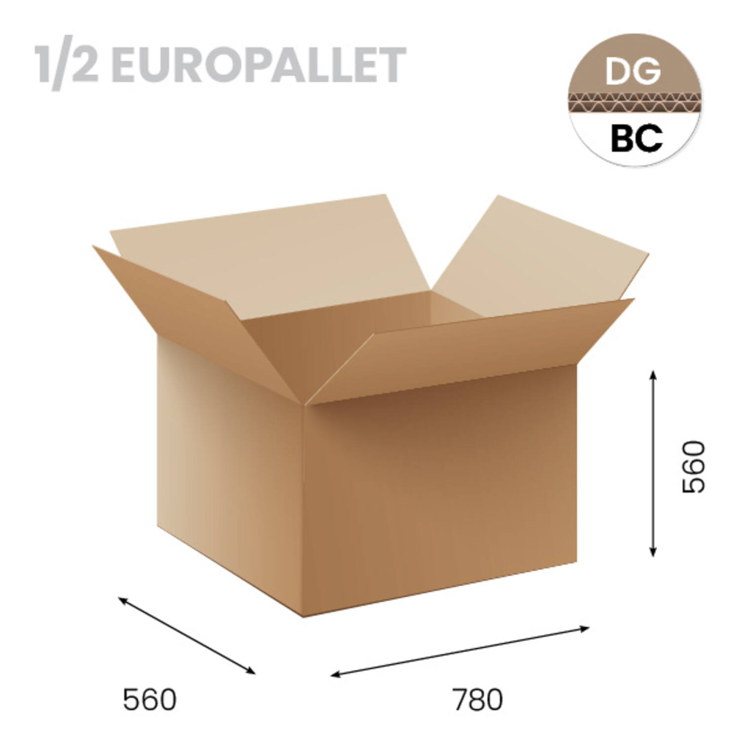 Doos 780x560x560mm DG 1/2Palletdoos, Fefco 0201 FSC©