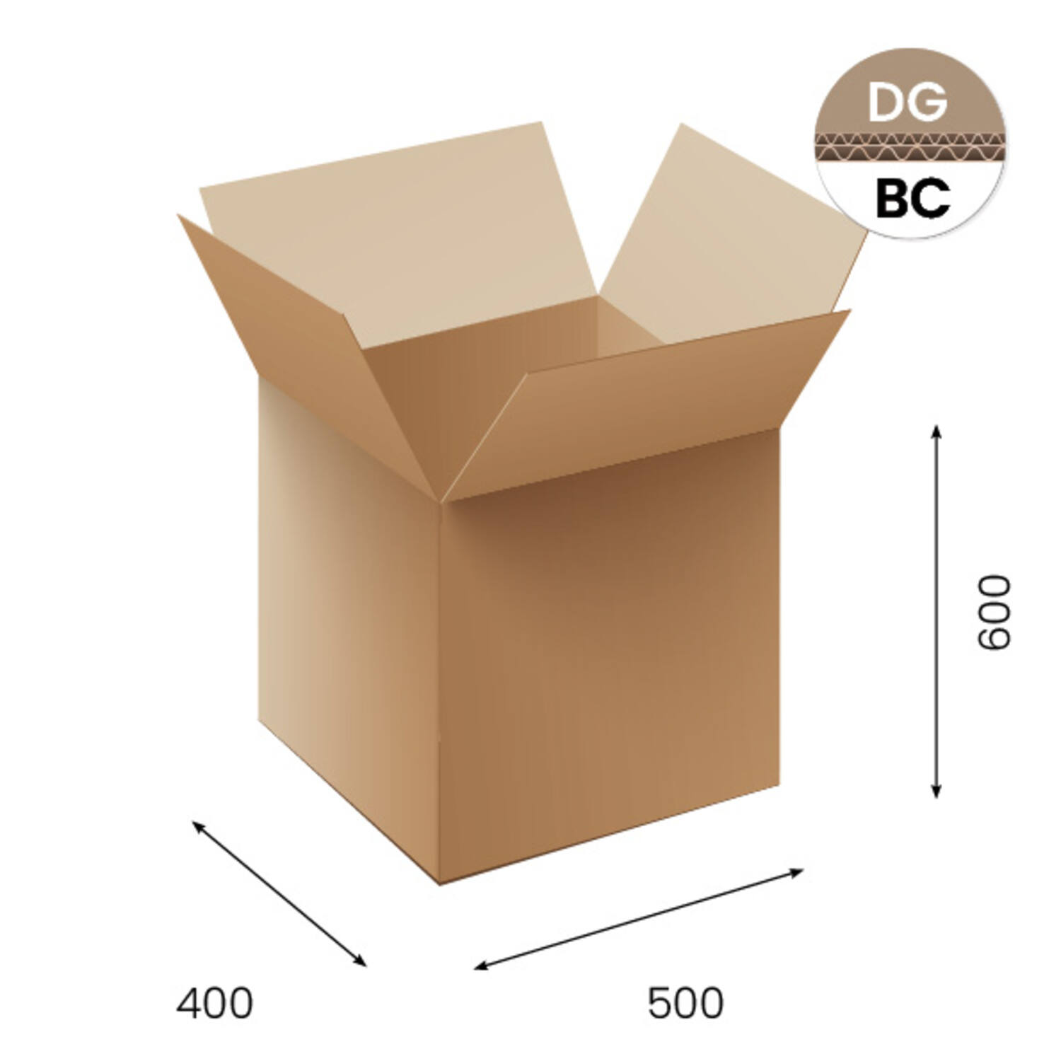 Amerikaanse vouwdozen FEFCO 0201 500x400x600mm BC-golf bruin FSC
