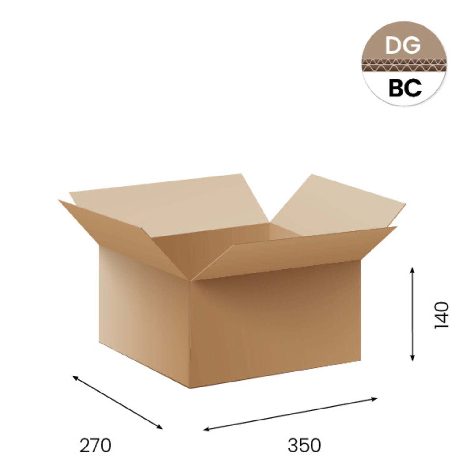 Amerikaanse vouwdozen FEFCO 0201 370x370x130 mm BC-golf bruin FSC