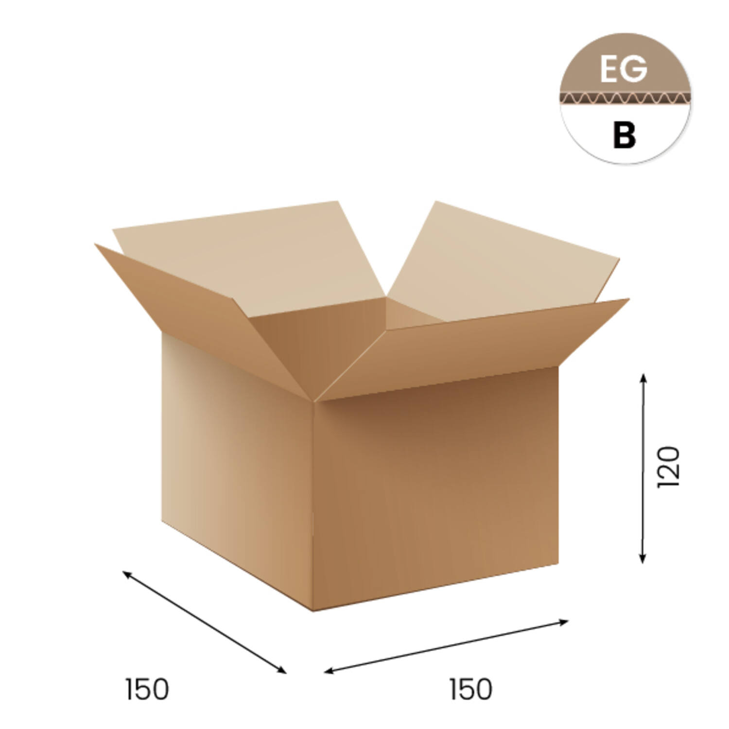 Amerikaanse vouwdozen FEFCO 0201 150x150x120mm B-golf bruin FSC