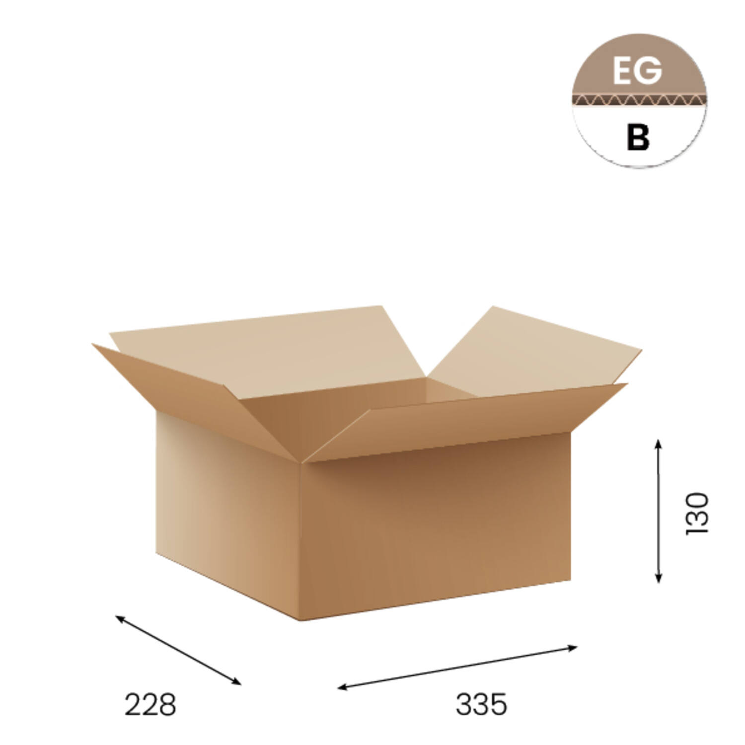 Amerikaanse vouwdozen FEFCO 0201 335x228x130mm B-golf bruin FSC