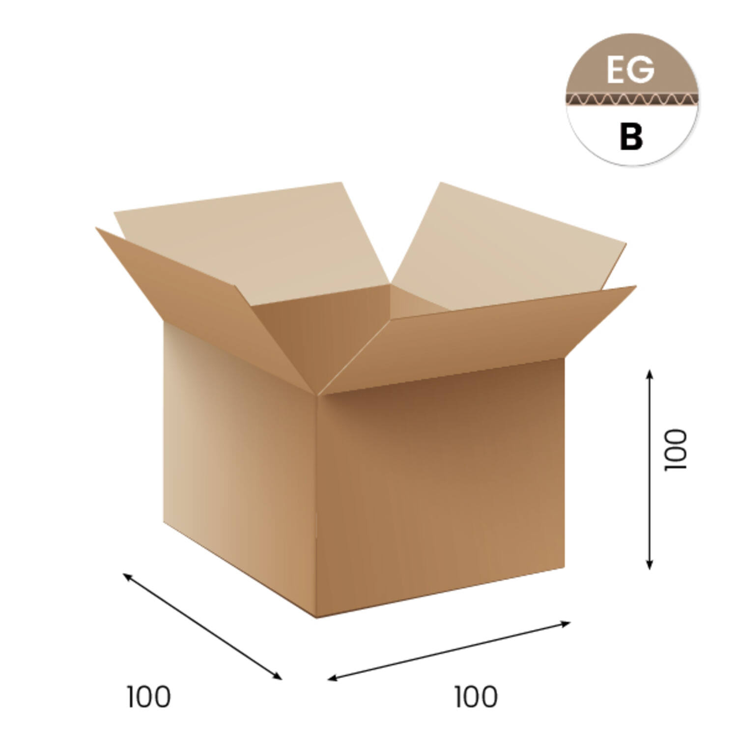 Amerikaanse vouwdozen FEFCO 0201 100x100x100mm B-golf bruin FSC