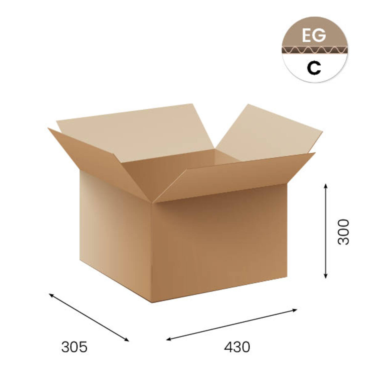 Amerikaanse vouwdozen FEFCO 0201 430x305x300mm C-golf bruin FSC