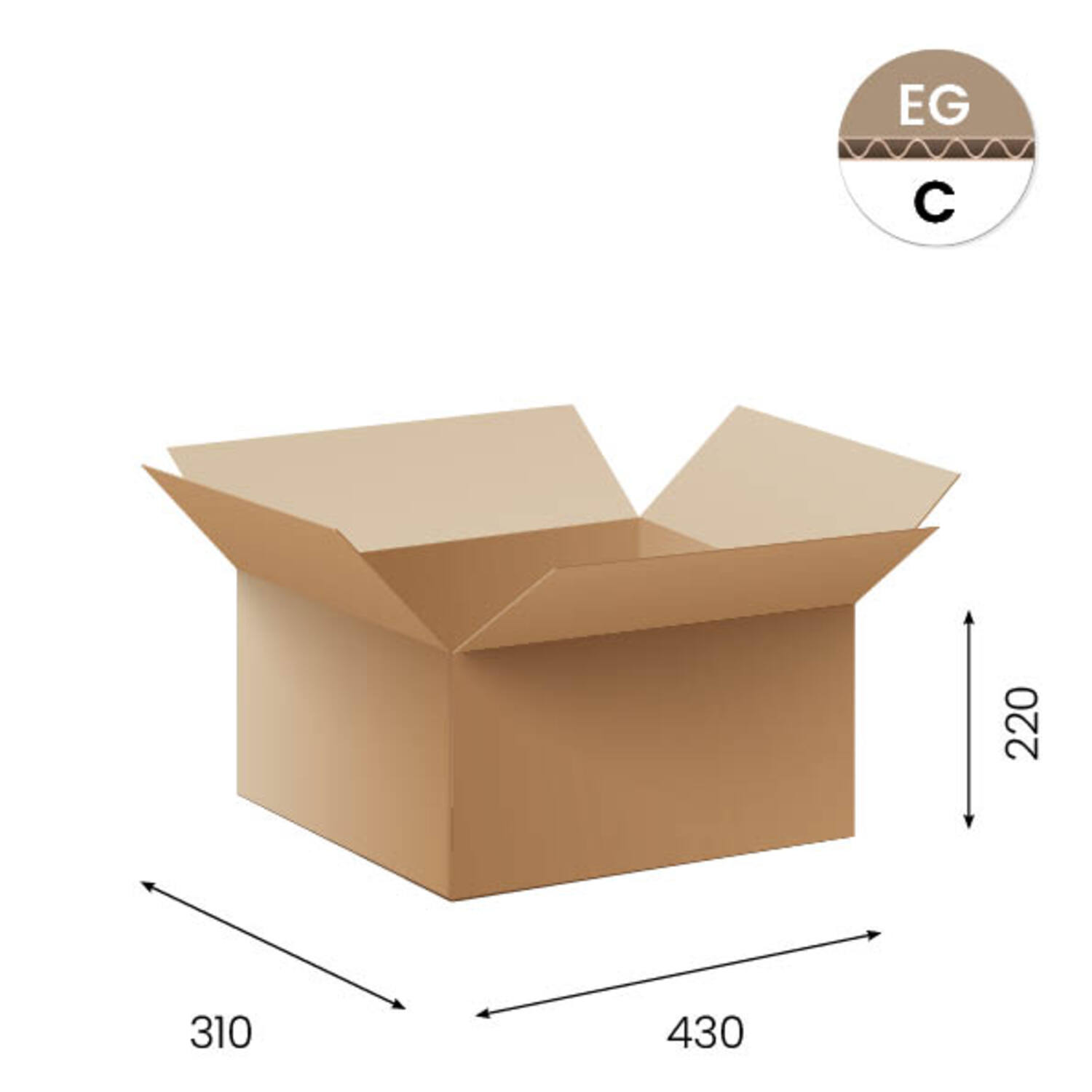 Amerikaanse vouwdozen FEFCO 0201 430x310x220mm C-golf bruin FSC