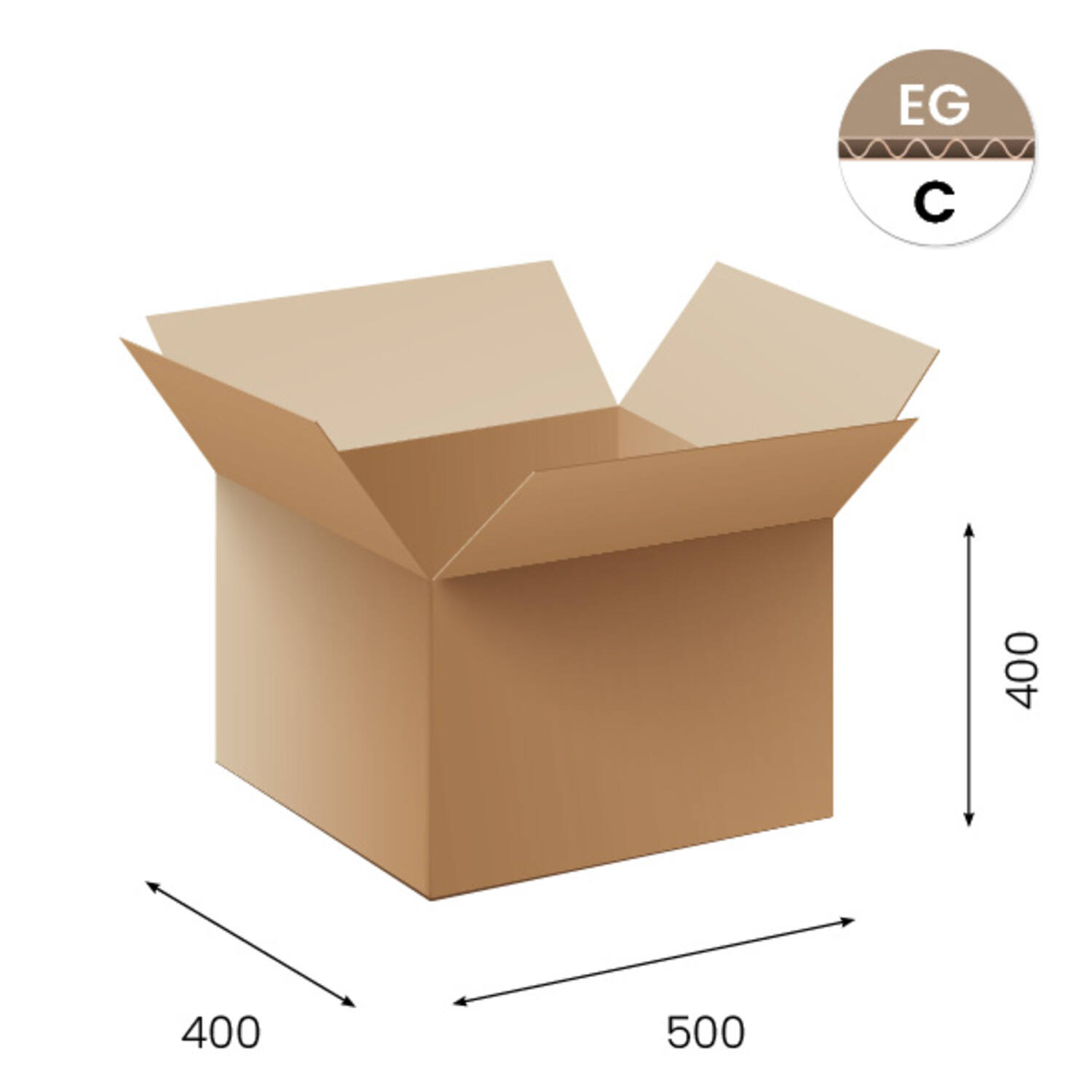 Amerikaanse vouwdozen FEFCO 0201 500x400x400mm C-golf bruin FSC