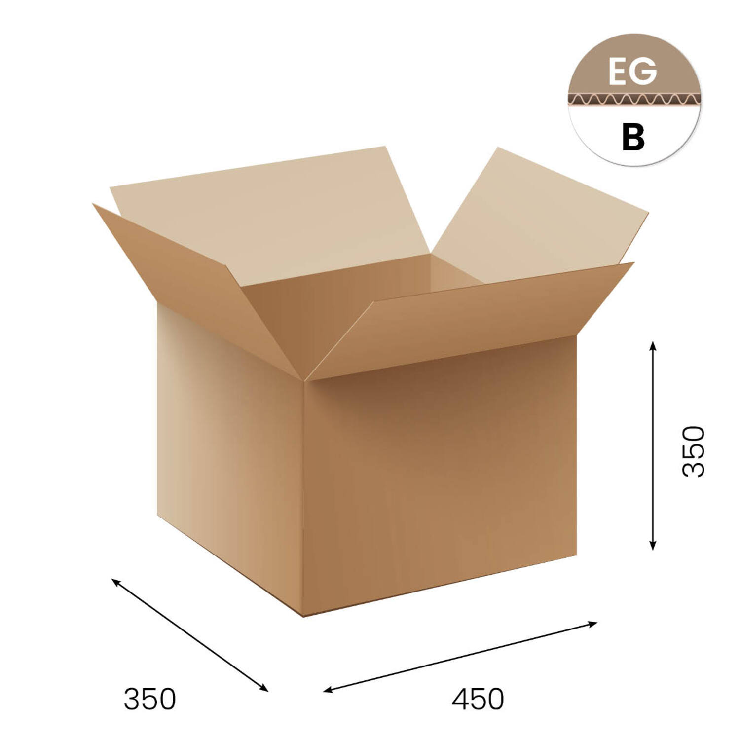 Amerikaanse vouwdozen FEFCO 0201 450x350x350 mm EG-golf bruin met rillijn op 175/250 mm