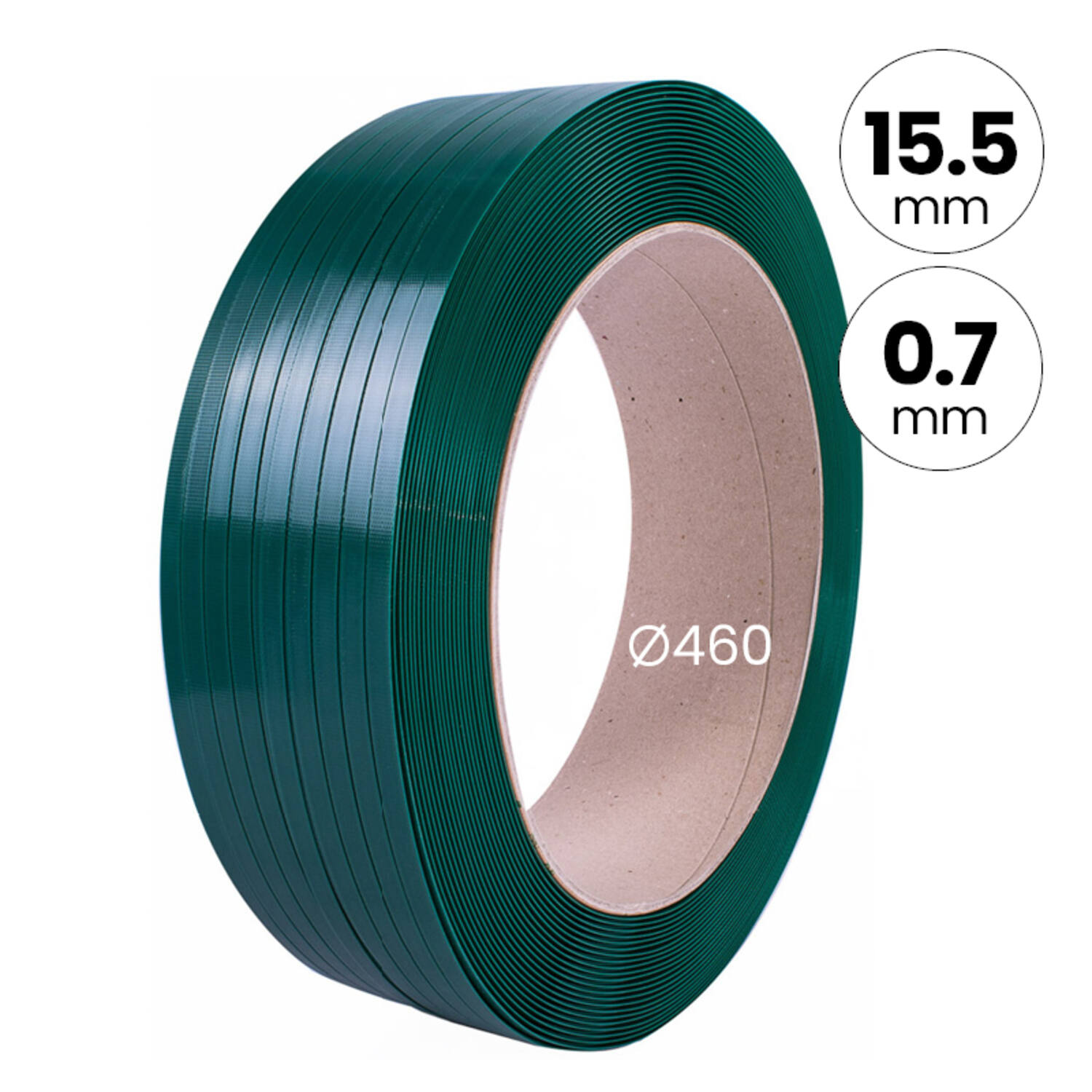 PET band 15,5/0,70 kern 406mm x 1750mtr groen