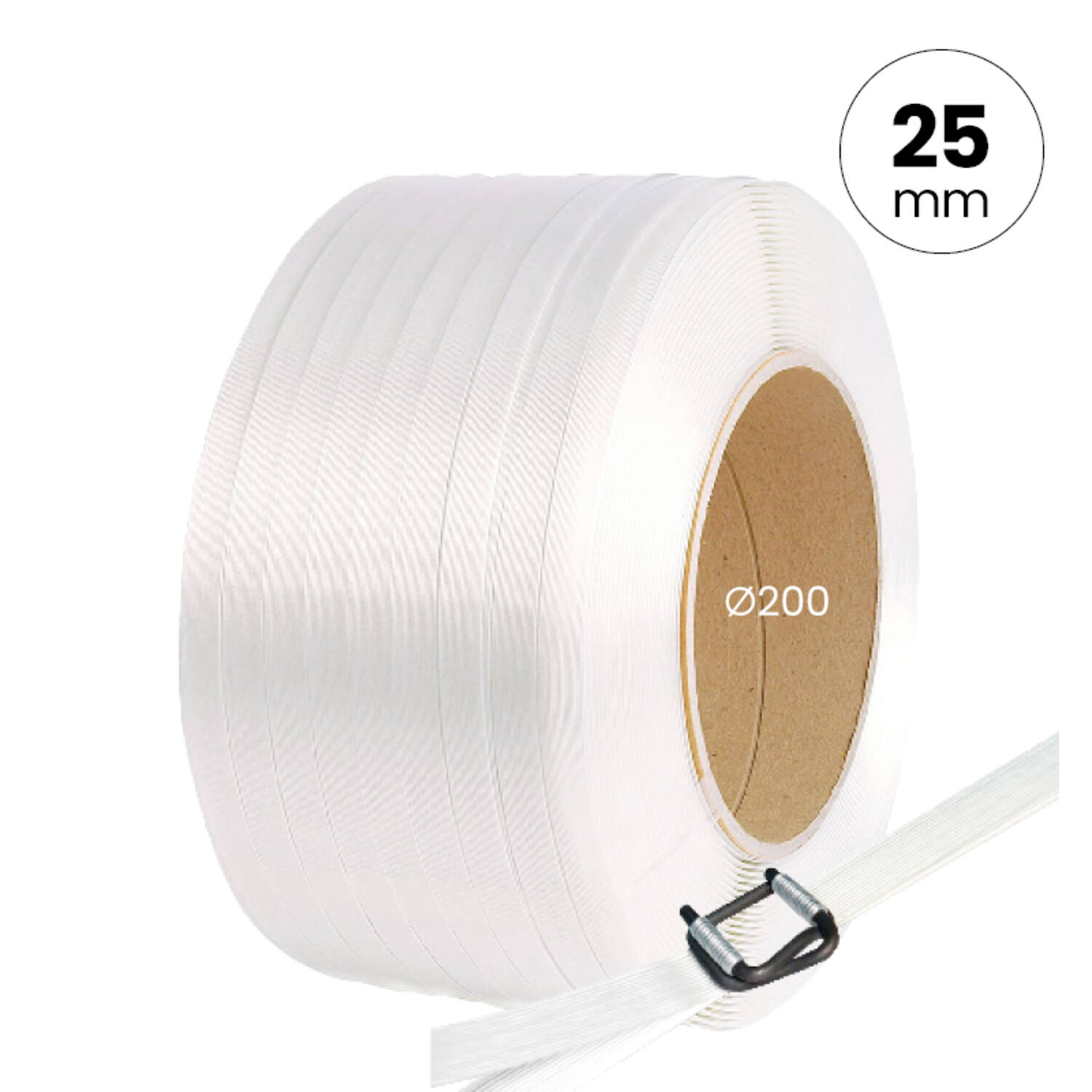 Composietband 25mm, 500mtr, wit kern 200, 900daN