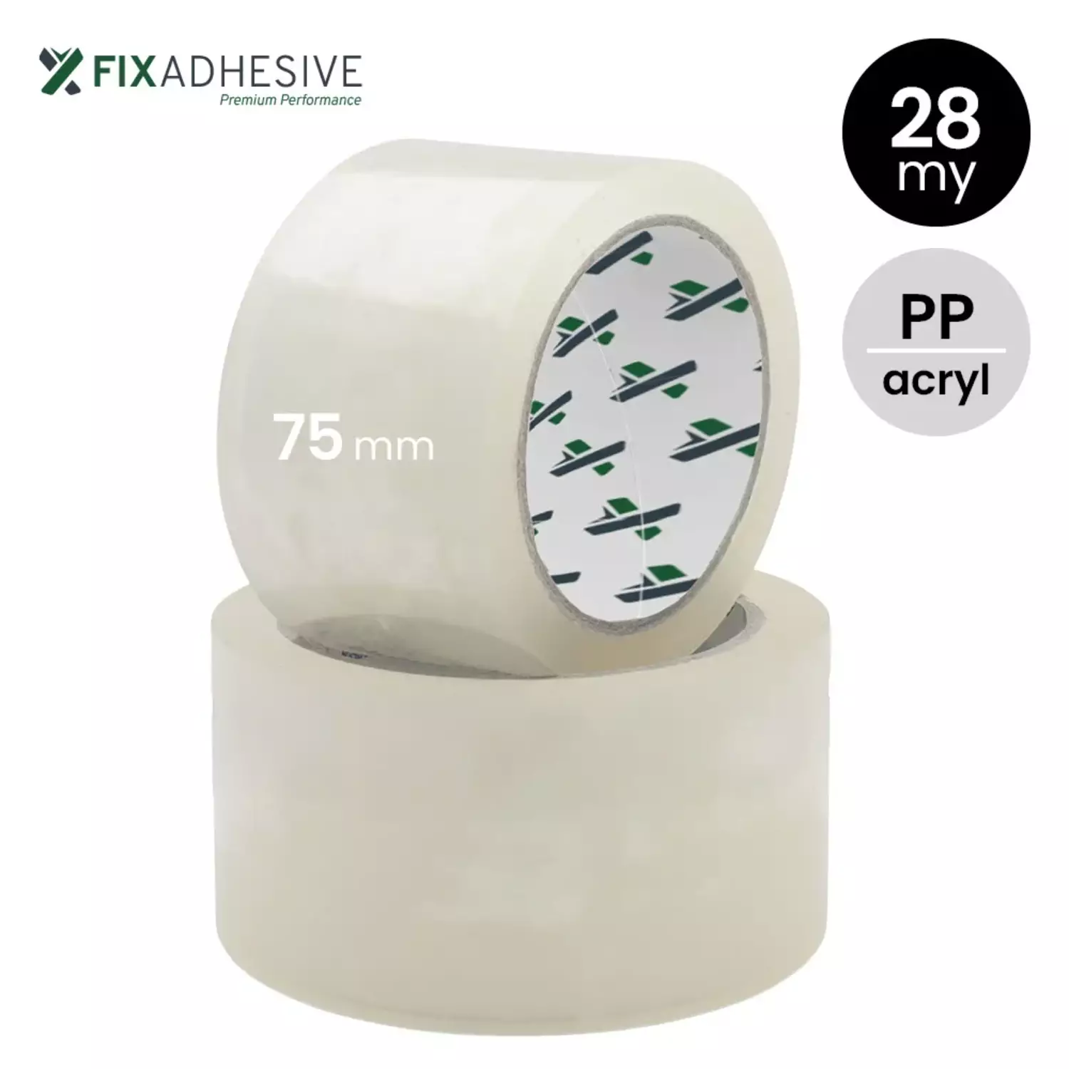 FIX1000 - PP acryl tape 28my 75/66 transparant