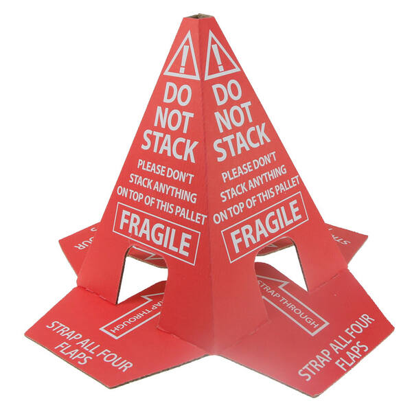 Anti-stapelhoedje tbv pallets wit met rode opdruk + ZK plakstrip 25 cm hoog