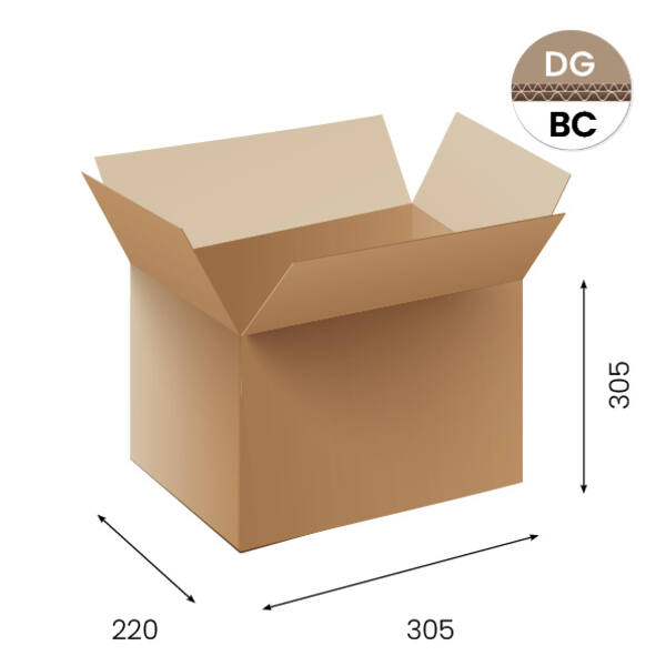 Amerikaanse vouwdozen FEFCO 0201 305x220x250mm BC-golf bruin FSC