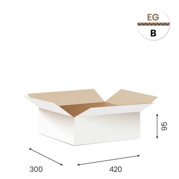 Amerikaanse vouwdozen FEFCO 0201 420x300x95 mm B-golf wit FSC