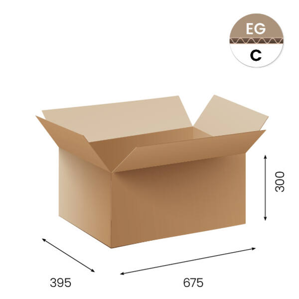 Amerikaanse vouwdozen FEFCO 0201 675x395x300mm C-golf bruin FSC