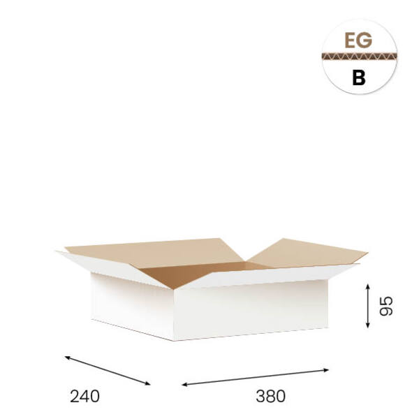 Amerikaanse vouwdozen FEFCO 0201 380x240x95 mm B-golf wit FSC