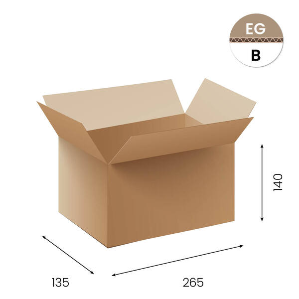 Amerikaanse vouwdozen FEFCO 0201 400x250x250 mm B-golf met extra rillijn op 125 mm