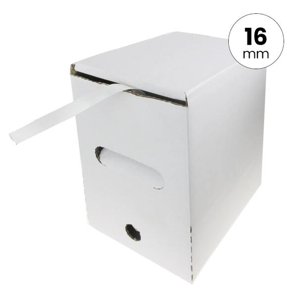 Polyesterband wit 16mm in dispenserdoos 200m + 80 gespen