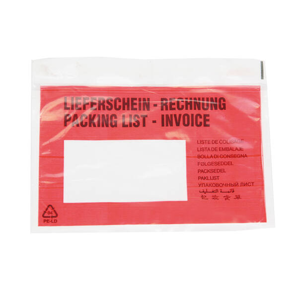 Packlist inw. 165x122mm rood met venster 10 talen