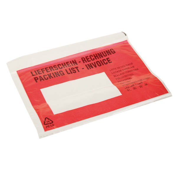 Packlist inw. 165x122mm rood met venster 10 talen