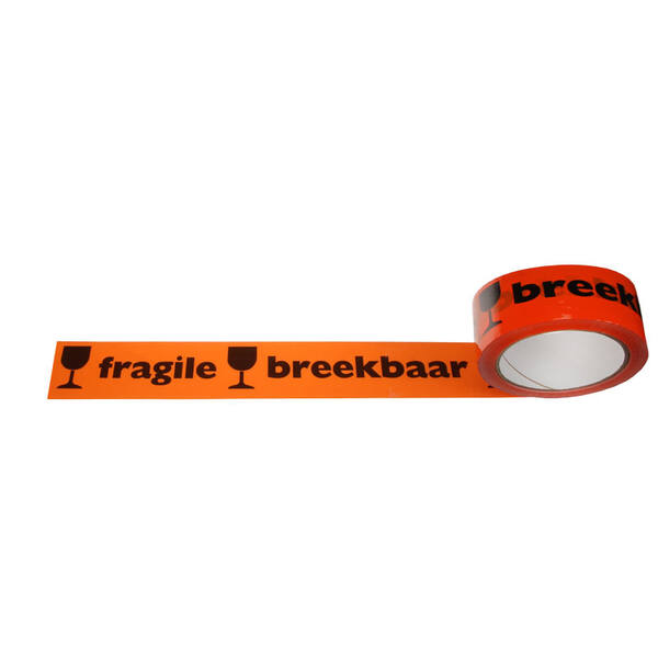 PP tape 48/66 acryle orange fragile breekbaar Low-Noise