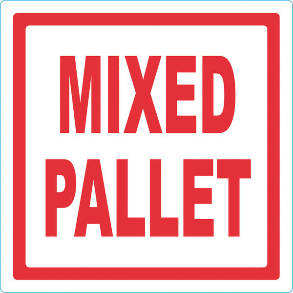 Etiket mixed pallet 98x98mm wit met rode bedrukking
