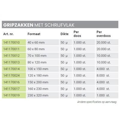 Gripzakken 300x400mm 50 my transparant met schrijfvlak