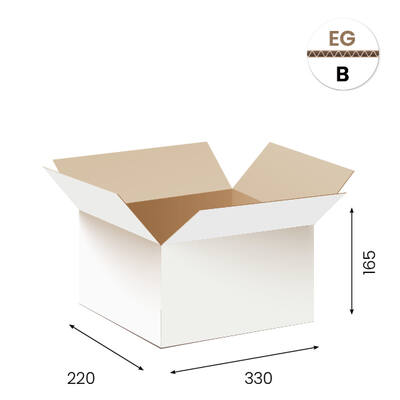 Amerikaanse vouwdozen FEFCO 0201 330x220x165 mm B-golf wit FSC