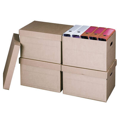 Archiefdoos 414x331x266mm DG bruin met hersluitbaar deksel + handgrepen