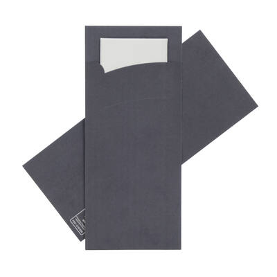Bestekpochettes neutraal donkerblauw met wit servet 215x92 mm FSC