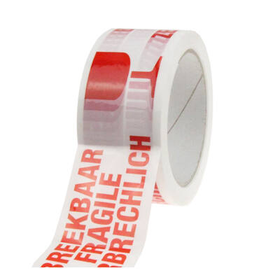 PP tape 48/66 acryle wit/rood Fragile breekbaar low-noise
