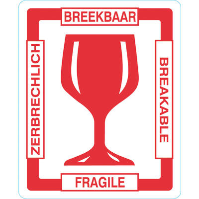 Etiket 'BREEKBAAR glas' 4 talen